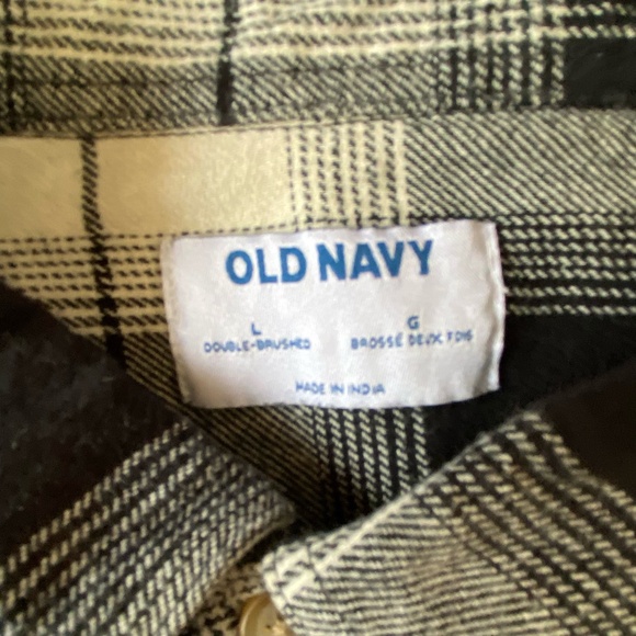 Old Navy Mens Black White Cotton Flannel Relaxed Fit Casual Shirt- Sz-L - Picture 9 of 15